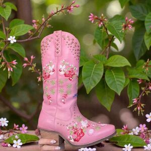Dingo Cowgirl Boots Women's Pink 9.5 Poppy Studded Floral Embroidered Leather